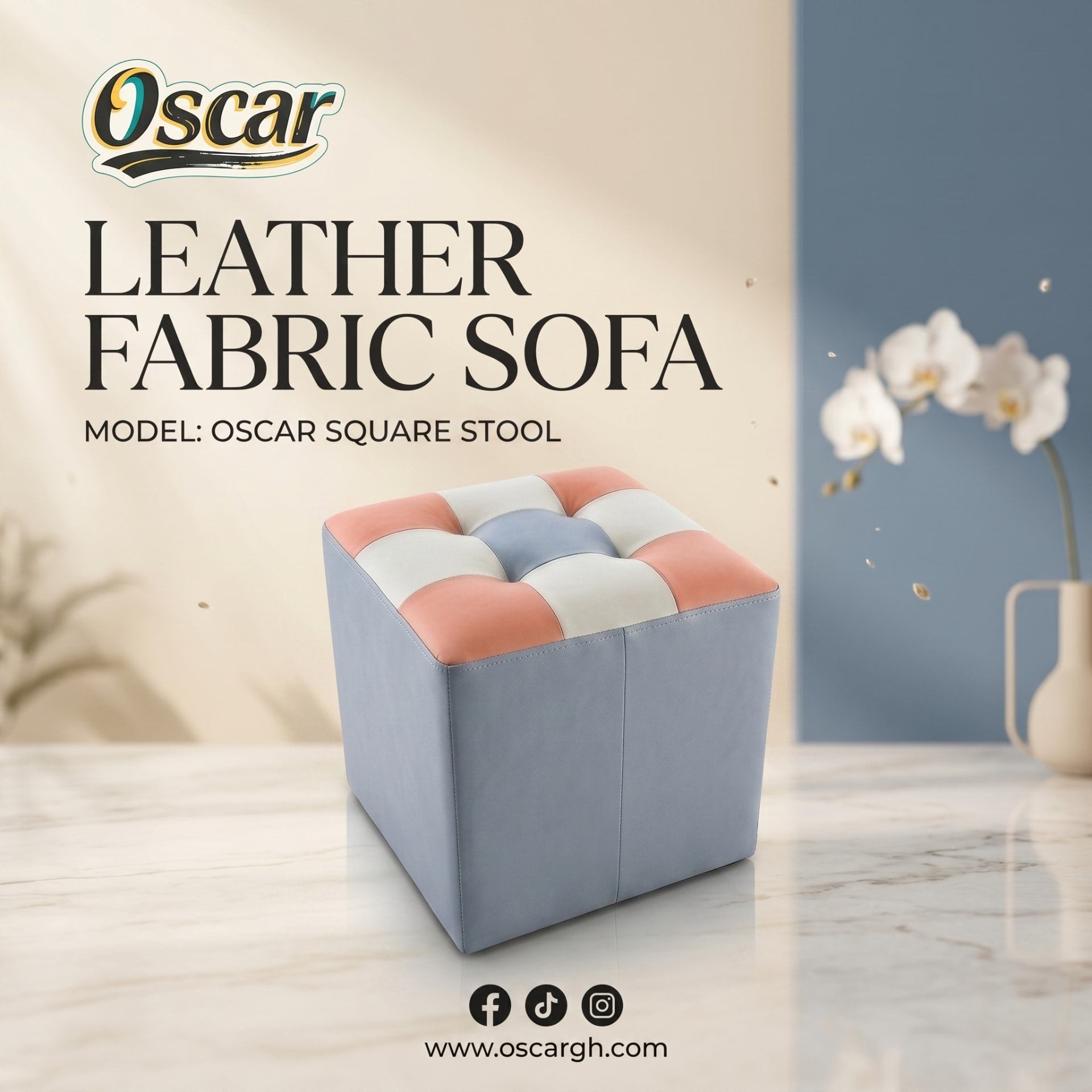 OSCAR square leather stool